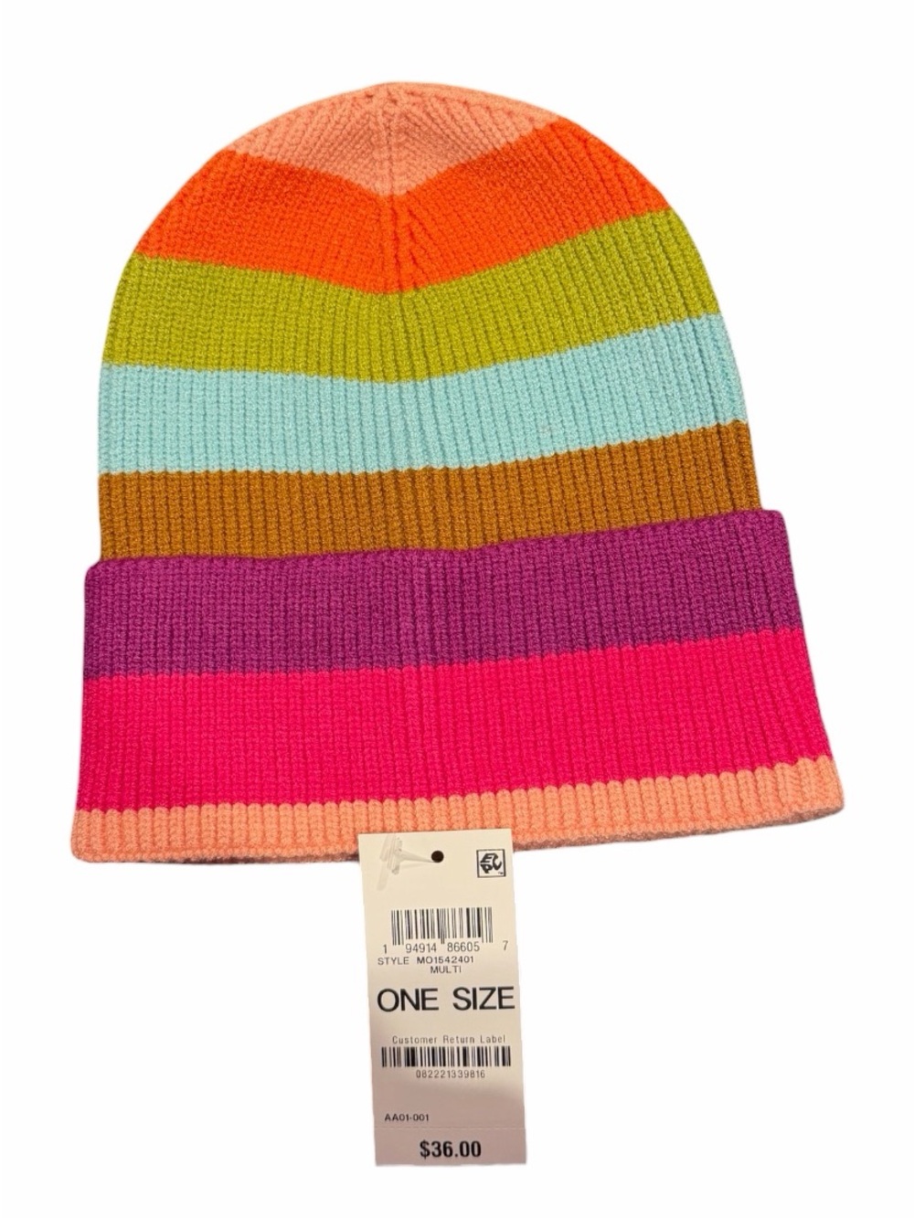On 34th Multicolor Striped Cuffed Knit Beanie NWT